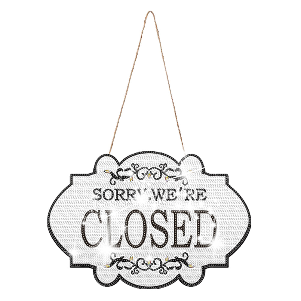 Wooden Shop Sign Open Closed 5D DIY Diamond Painting Dots Pendant for Wall Decor