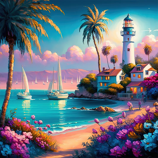 Diamond Painting - Full Round - beach lighthouse (30*30CM)