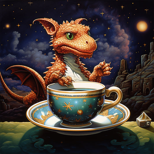 AB Diamond Painting - Full Round - Dragon and coffee cup (40*40CM)