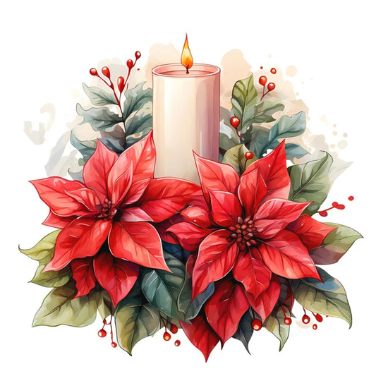 Diamond Painting - Full Round - Christmas flowers and candles (30*30CM)