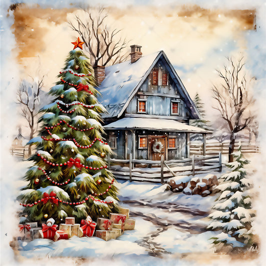 Diamond Painting - Full Round - Christmas tree in front of house (30*30CM)