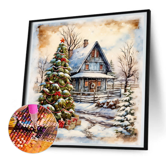 Diamond Painting - Full Round - Christmas tree in front of house (30*30CM)