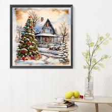Load image into Gallery viewer, Diamond Painting - Full Round - Christmas tree in front of house (30*30CM)
