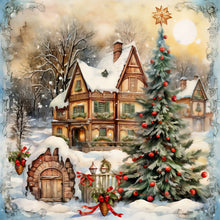 Load image into Gallery viewer, Diamond Painting - Full Round - Christmas tree in front of house (30*30CM)
