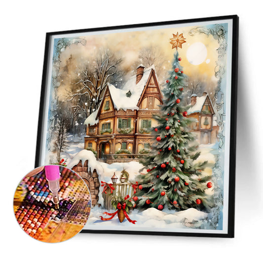 Diamond Painting - Full Round - Christmas tree in front of house (30*30CM)