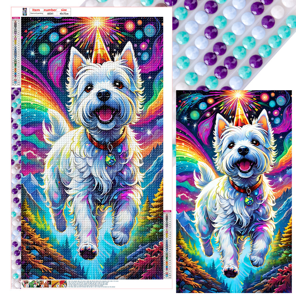 Diamond Painting - Full Round - White fur running under the aurora (40*70CM)