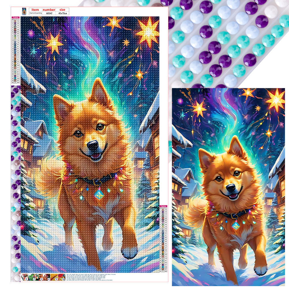 Diamond Painting - Full Round - Dogs running under the aurora (40*70CM)