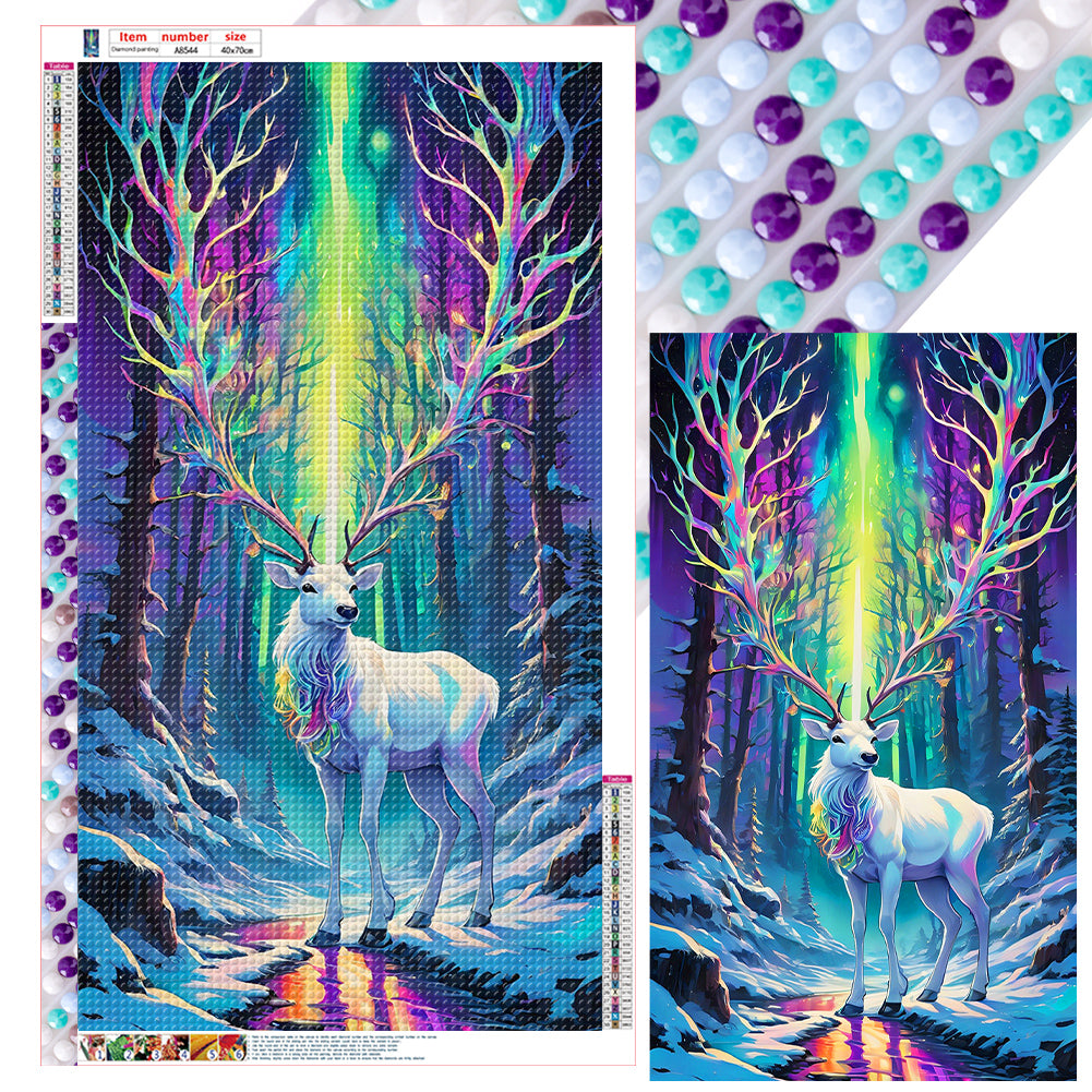 Diamond Painting - Full Round - White deer under the aurora (40*70CM)