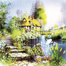 Load image into Gallery viewer, Diamond Painting - Full Round - Swan Lake Cottage (40*40CM)
