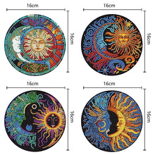 Load image into Gallery viewer, 4PCS Wooden Diamond Painted Placemats for Dining Table Decor (Sun and Moon)
