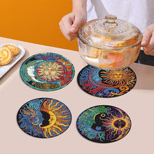 Load image into Gallery viewer, 4PCS Wooden Diamond Painted Placemats for Dining Table Decor (Sun and Moon)
