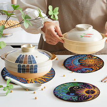 Load image into Gallery viewer, 4PCS Wooden Diamond Painted Placemats for Dining Table Decor (Sun and Moon)
