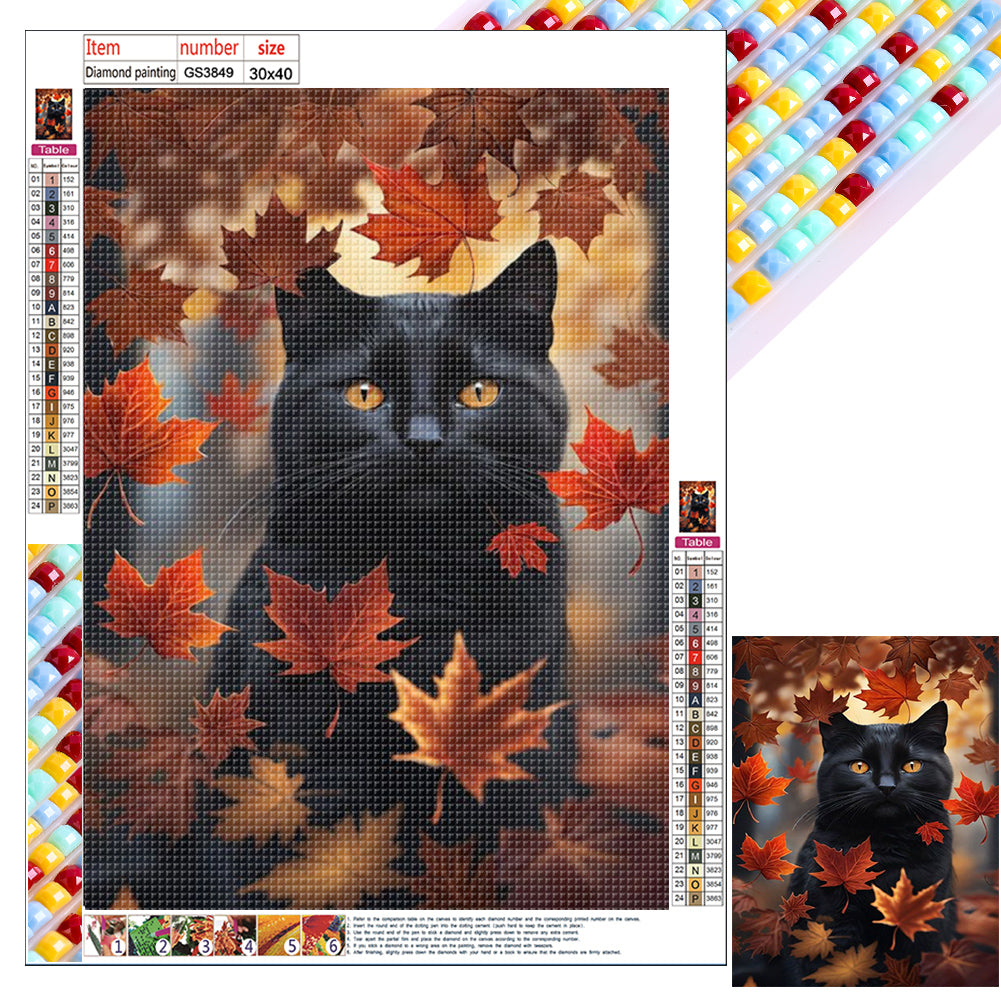 Diamond Painting - Full Square - black cat in the woods (30*40CM)