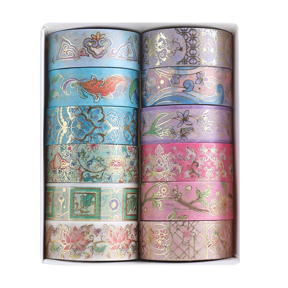 12 Rolls Color Tape Flower Washi Tape Set for DIY Crafts(Flower Hot Stamping 01)