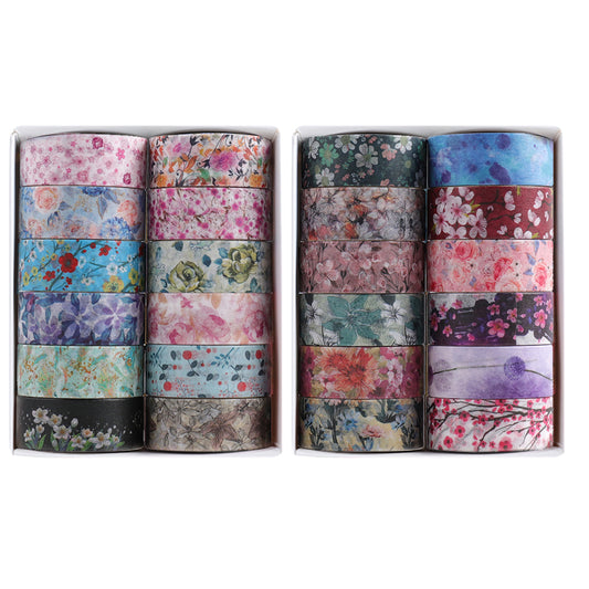 24 Rolls Color Tape Flower Washi Tape Set for DIY Crafts(Flower Colour Print 02)