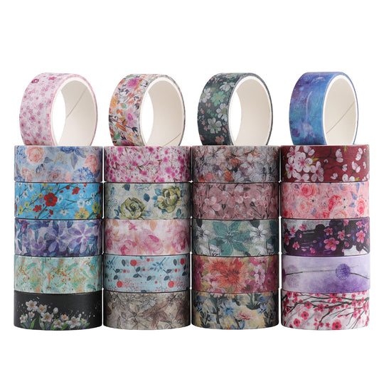 24 Rolls Color Tape Flower Washi Tape Set for DIY Crafts(Flower Colour Print 02)
