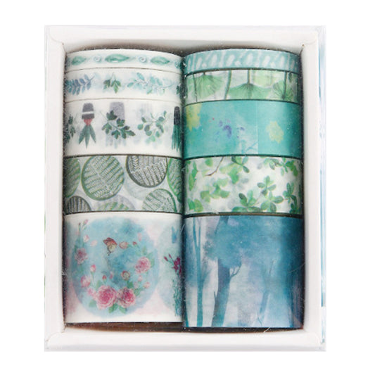 10 Rolls Adhesive Tape Washi Tape Set Color Tape (Full of Greenery 04)
