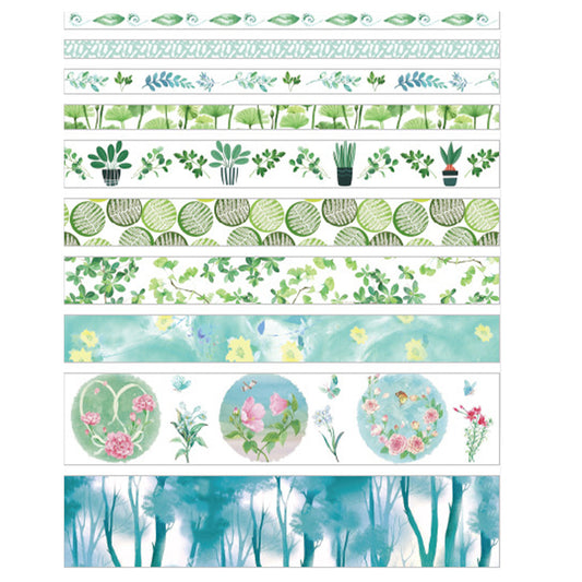 10 Rolls Adhesive Tape Washi Tape Set Color Tape (Full of Greenery 04)