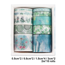 Load image into Gallery viewer, 10 Rolls Adhesive Tape Washi Tape Set Color Tape (Full of Greenery 04)
