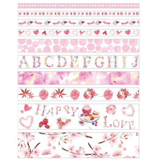 10 Rolls Adhesive Tape Washi Tape Set Color Tape for DIY Craft(Peach Blossom 05)