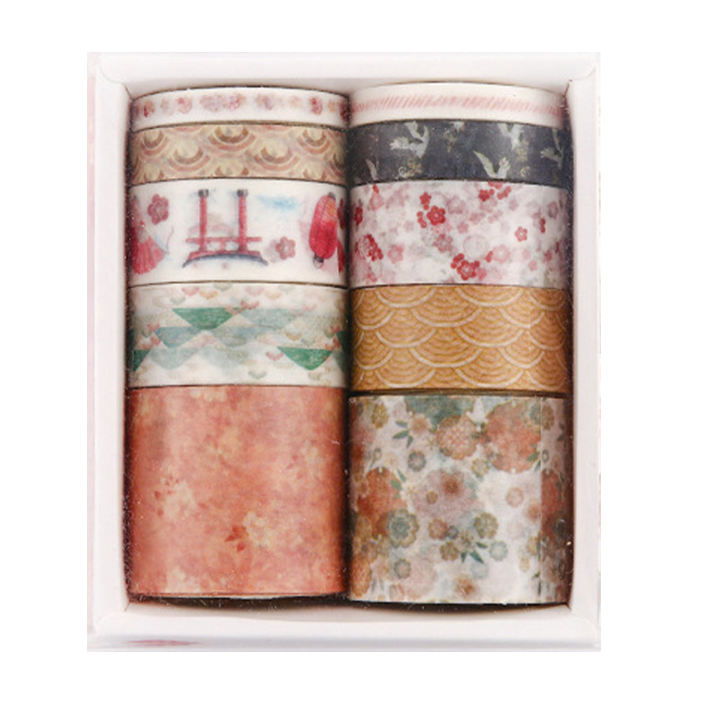 10 Rolls Adhesive Tape Washi Tape Set Color Tape for DIY Craft (Warm as Jade 07)