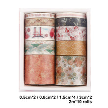 Load image into Gallery viewer, 10 Rolls Adhesive Tape Washi Tape Set Color Tape for DIY Craft (Warm as Jade 07)
