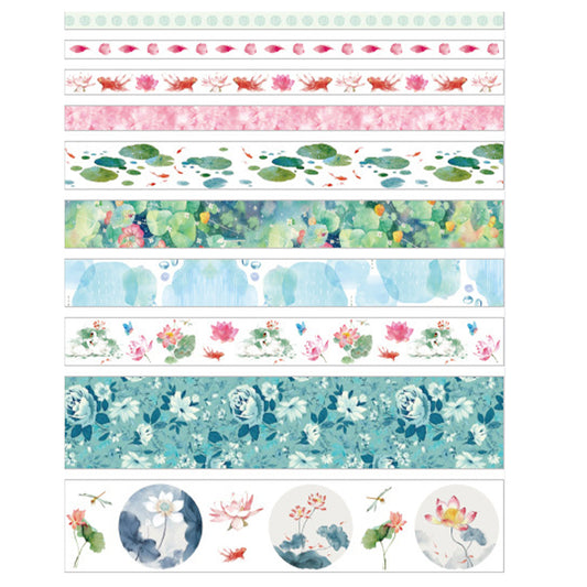 10 Rolls Adhesive Tape Washi Tape Set Color Tape for DIY Crafts (Duckweed 10)