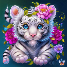 Load image into Gallery viewer, AB Diamond Painting - Full Round - Flower and little white tiger (40*40CM)
