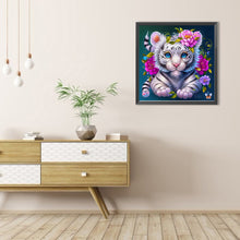 Load image into Gallery viewer, AB Diamond Painting - Full Round - Flower and little white tiger (40*40CM)
