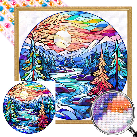 AB Diamond Painting - Full Round - glass art forest (40*40CM)