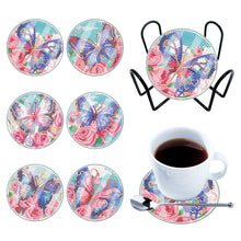 Load image into Gallery viewer, 6PCS Acrylic Washable Diamond Painting Crafts Coaster with Holder Waterproof Coaster (Butterfly)
