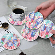 Load image into Gallery viewer, 6PCS Acrylic Washable Diamond Painting Crafts Coaster with Holder Waterproof Coaster (Butterfly)
