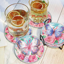 Load image into Gallery viewer, 6PCS Acrylic Washable Diamond Painting Crafts Coaster with Holder Waterproof Coaster (Butterfly)

