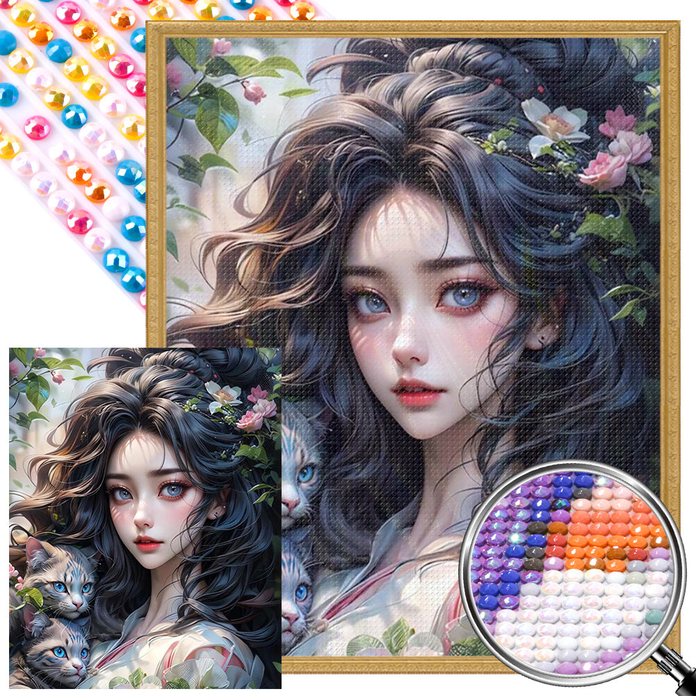 AB Diamond Painting - Full Round - girl and cat (40*50CM)