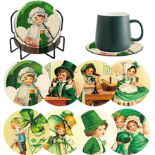 Load image into Gallery viewer, 8PCS Wooden Diamond Painting Art Coaster Kit with Holder (Saint Patricks Day #2)
