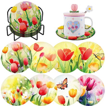 Load image into Gallery viewer, 8PCS Wooden Diamond Painting Art Coaster Kit with Holder for Adults Kids (Tulip)
