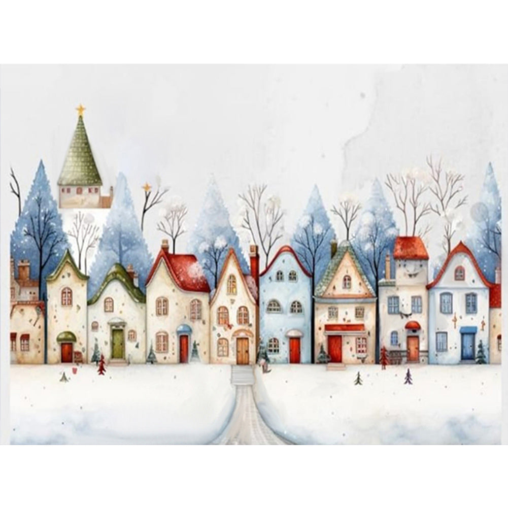 Diamond Painting - Full Round - Colorful house in the snow (40*30CM)