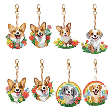 Load image into Gallery viewer, 8PCS Double Sided Round Diamond Painting Art Keychain Pendant (Rainbow Dog)

