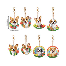 Load image into Gallery viewer, 8PCS Double Sided Round Diamond Painting Art Keychain Pendant (Rainbow Dog)
