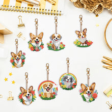 Load image into Gallery viewer, 8PCS Double Sided Round Diamond Painting Art Keychain Pendant (Rainbow Dog)
