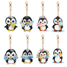 Load image into Gallery viewer, 8PCS Double Sided Round Diamond Painting Art Keychain Pendant (Penguin #4)
