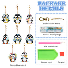 Load image into Gallery viewer, 8PCS Double Sided Round Diamond Painting Art Keychain Pendant (Penguin #4)
