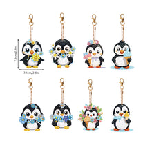 Load image into Gallery viewer, 8PCS Double Sided Round Diamond Painting Art Keychain Pendant (Penguin #4)
