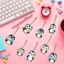 Load image into Gallery viewer, 8PCS Double Sided Round Diamond Painting Art Keychain Pendant (Penguin #4)
