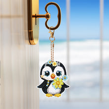 Load image into Gallery viewer, 8PCS Double Sided Round Diamond Painting Art Keychain Pendant (Penguin #4)
