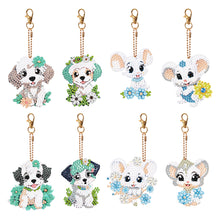 Load image into Gallery viewer, 8PCS Double Sided Round Diamond Painting Art Keychain Pendant (Dog and Mouse)
