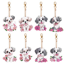 Load image into Gallery viewer, 8PCS Double Sided Round Diamond Painting Art Keychain Pendant (White Dog)
