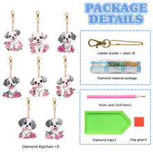 Load image into Gallery viewer, 8PCS Double Sided Round Diamond Painting Art Keychain Pendant (White Dog)

