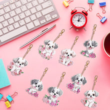 Load image into Gallery viewer, 8PCS Double Sided Round Diamond Painting Art Keychain Pendant (White Dog)
