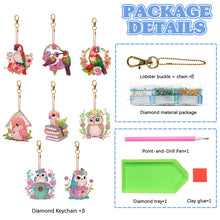 Load image into Gallery viewer, 8PCS Double Sided Round Diamond Painting Art Keychain Pendant for Adults (Birds)
